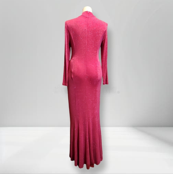 ★RARE★Vintage Hot Pink Evening Gown By NOUVEAU Evening Collection L Silver Glam﹏ - Picture 2 of 9